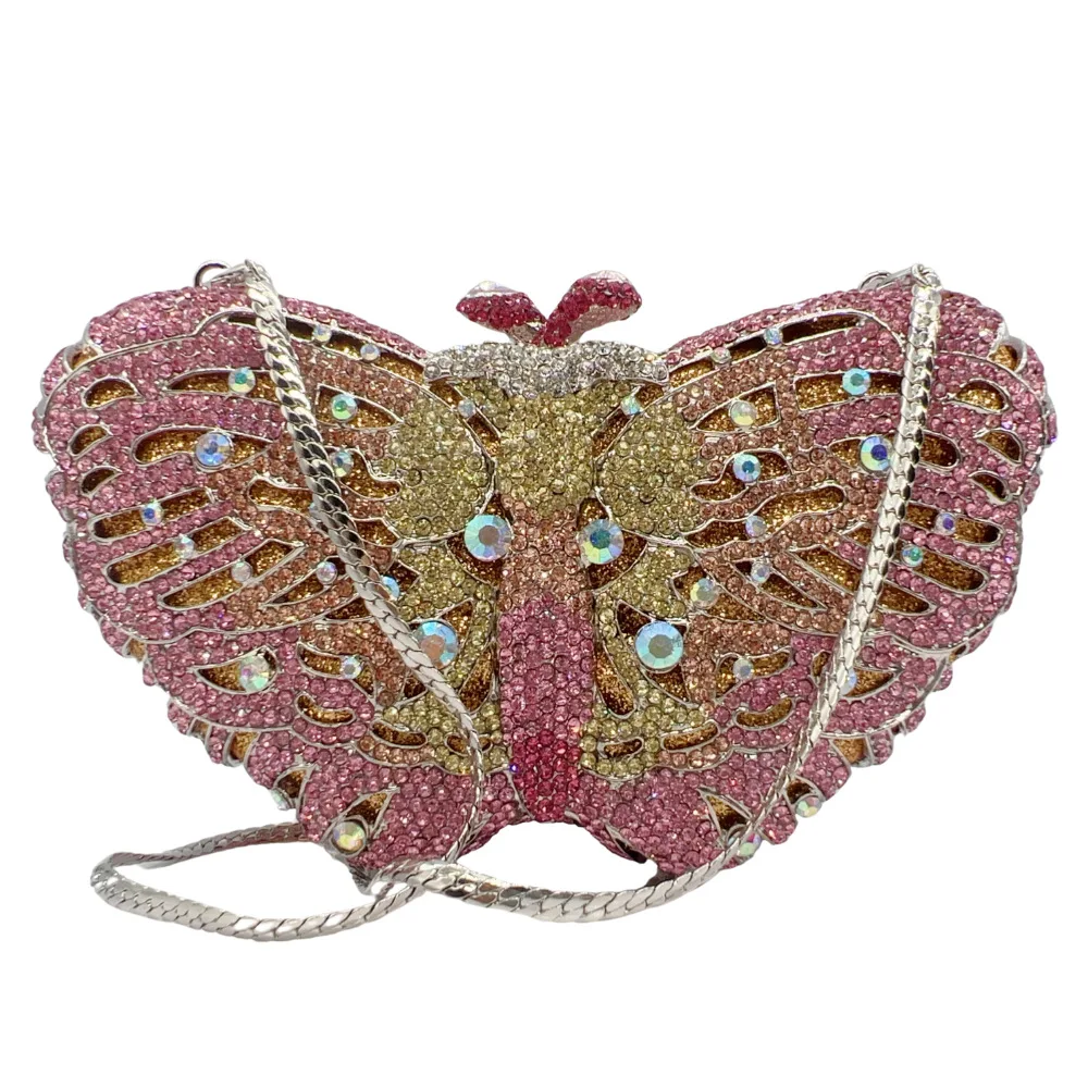 

Butterfly Diamond Dinner Bag Empty Metal Hard Box Diamond Banquet Chain Clutch Women's Bag Sacs Marques Luxes Borsa Luxury Donna
