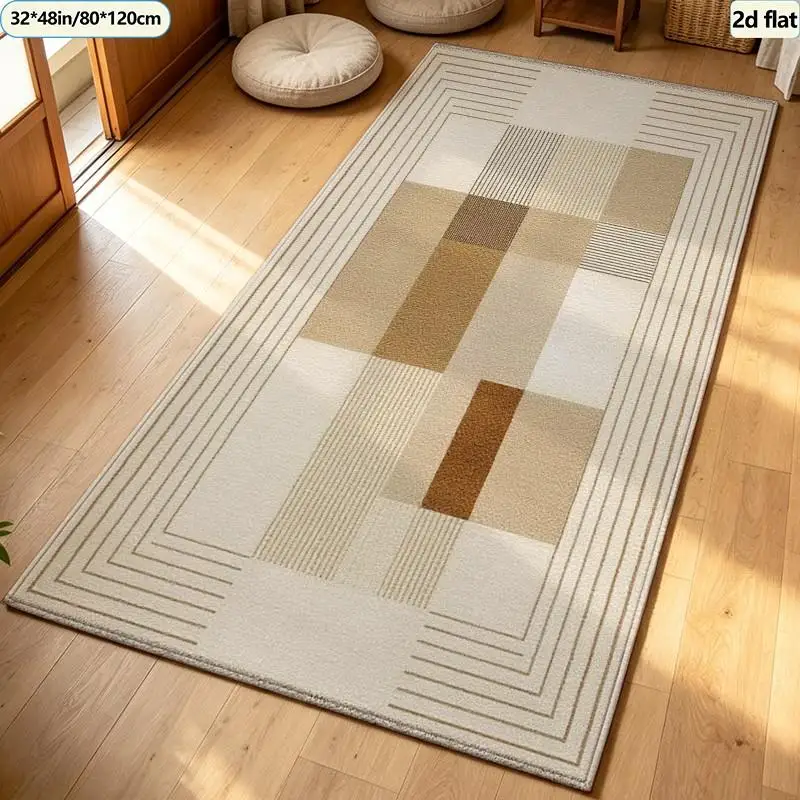 Neutral Brown Beige Brush Stroke Carpet Flooring Abstract Striped Square Area Rug Minimalist Nordic Style Home Floor Carpet