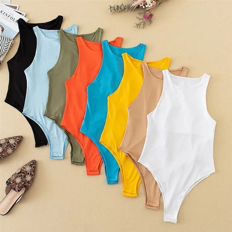 

Women Shapewear With Off Shoulder Round Neck Solid Color Sleeveless Base Jumpsuit