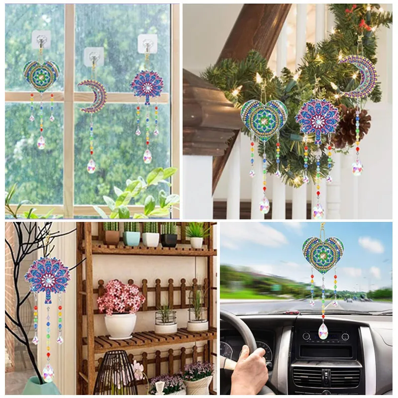 DIY Diamond Painting Suncatcher Wind Chime Pendant Double Sided Hanging Ornament Bedroom Window Decoration Pendant Handmade Gift