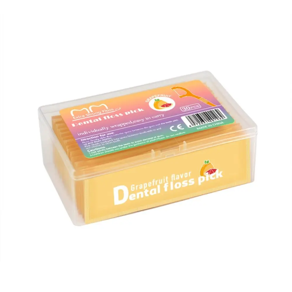 Limpiador de dientes frutal desechable para hombres, palillo de dientes de colores, portátil, envuelta individualmente, hilo dental con sabor a fruta, 30 piezas