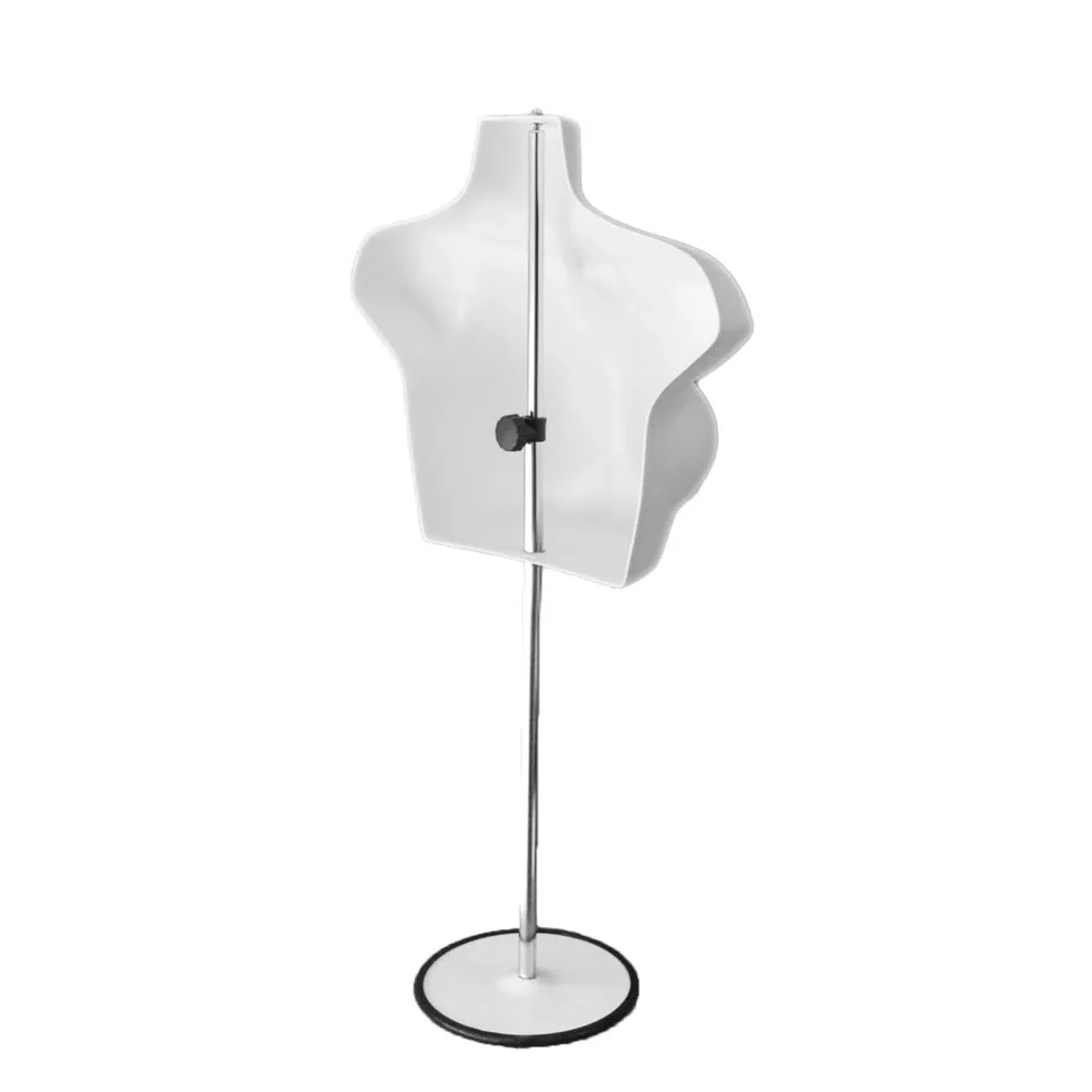 مجموعة عارضة أزياء نسائية بيضاء مقاس S-M طويلة مجوفة من الخلف مع حامل معدني وعمود وخطاف معلق للعرض