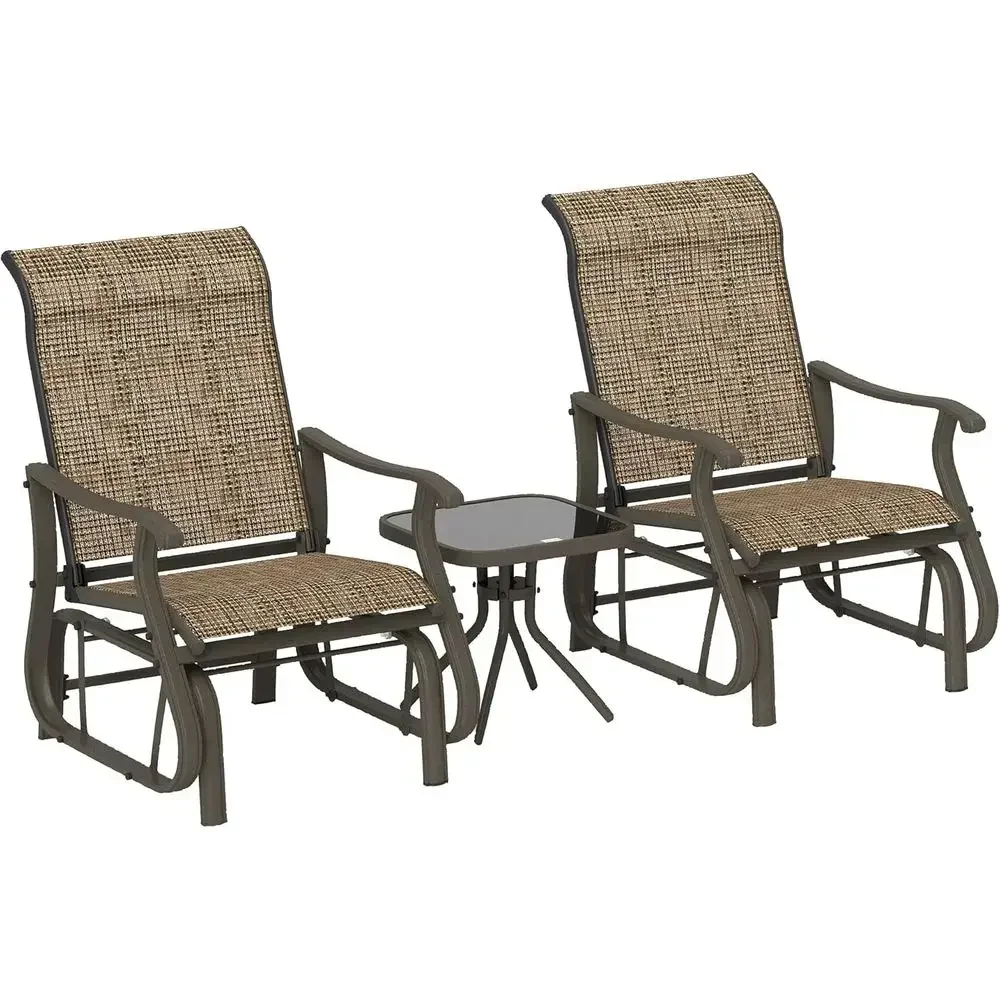 3-Piece Outdoor Bistro Set with Steel Frame and Tempered Glass Top for Patio, Garden, or Backyard in Light Mixed Brown