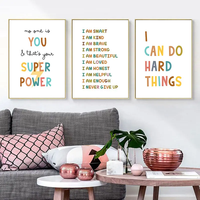 Modern Positive Quotes Canvas Art Poster Prints Colorful Inspirational Wall Decor Pictures for Kids Room Nursery Bedroom