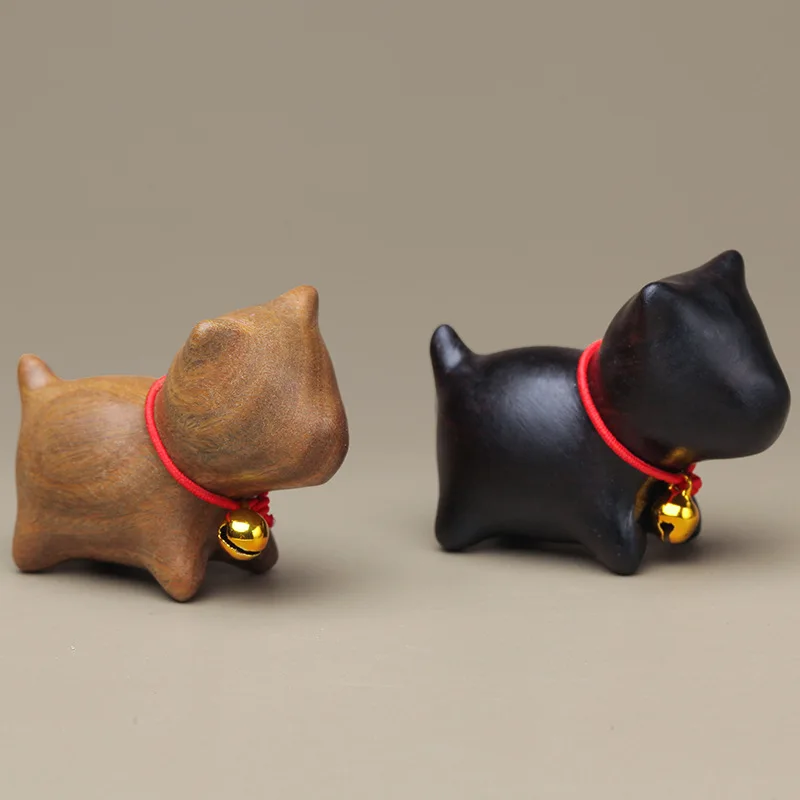 Mini Natural Wood Cat Dog Miniatures Hand-Carved Wooden Puppy Kitty Figures Room Decor Home Decoration Accessories