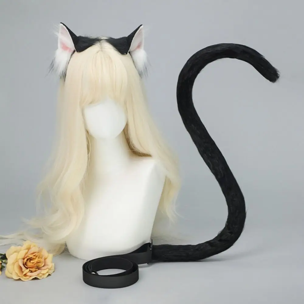 New Realistic Cat Ear Headband Lolita Handmade Cat Tail Set Plush Hair Band Party Props