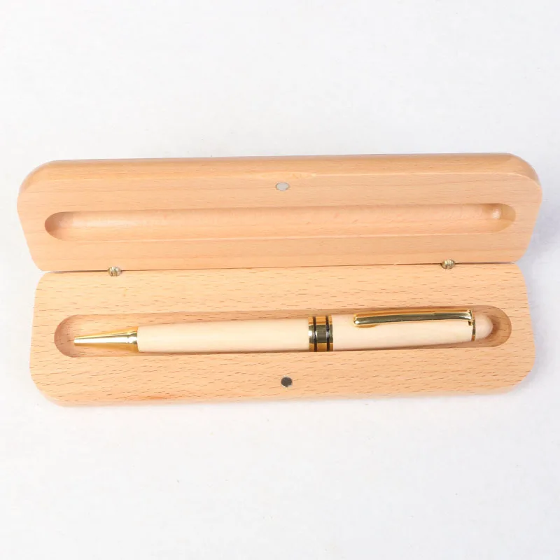 

Maple wood signature pen with beech wood box set, creative wooden pen with engraving, commemorative ballpoint pen for events