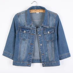 Women Denim Jackets Spring Summer Three Quarter Sleeve Short Jean Jacket Fashion Female Pockets Slim Outerwear