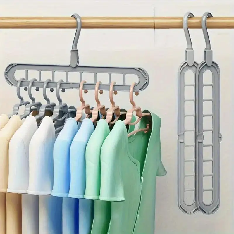 10pcs Plastic 9-Hole Foldable Hangers Heavy Duty Space Saving Clothes Organizer Hangers