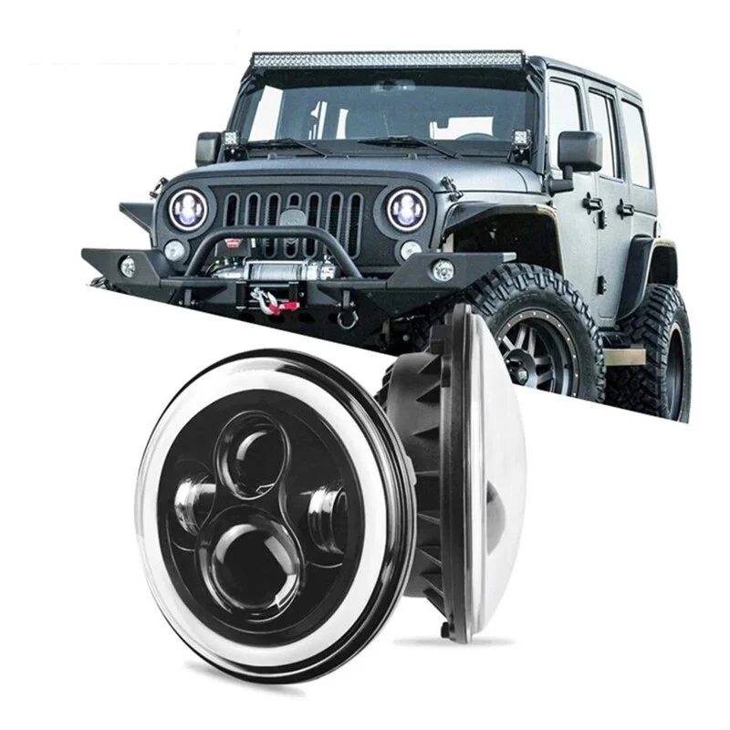 1Pcs 7 Inch Moto Car Led H4 Round Headlight With Amber Turn Signal For Jeep Wrangler JK TJ Headlamps