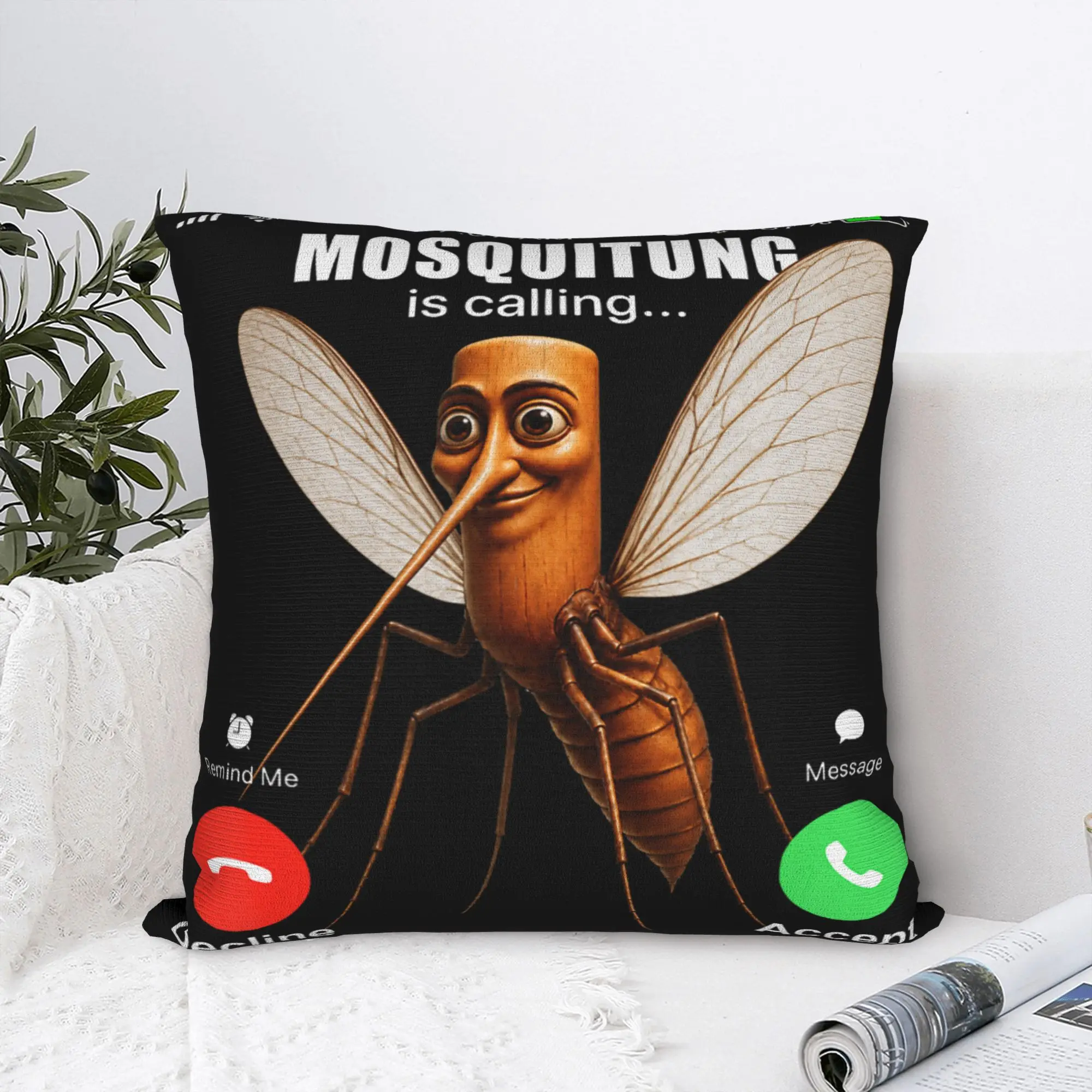 Pillow Cover Funny Tung Tung Sahur Mosquitung is Calling Brainrot Meme  Funny Pillow Case For Living Room Chair Pillowcases