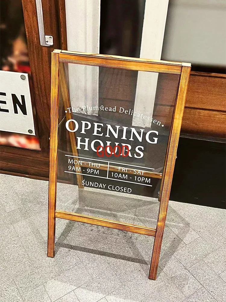 Expositor de placa transparente dupla face de madeira