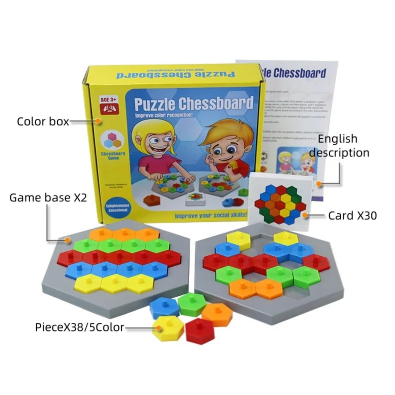 몬테소리 퍼즐 체스 보드 멀티 플레이어 조기 교육 장난감 퍼즐 게임 파티 세트 가족 어린이 크리스마스 선물