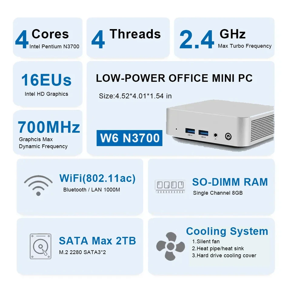 SZBOX W6 Mini PC Intel Pentium N3700 / N3710 / N3160 8GB SO-DIMM