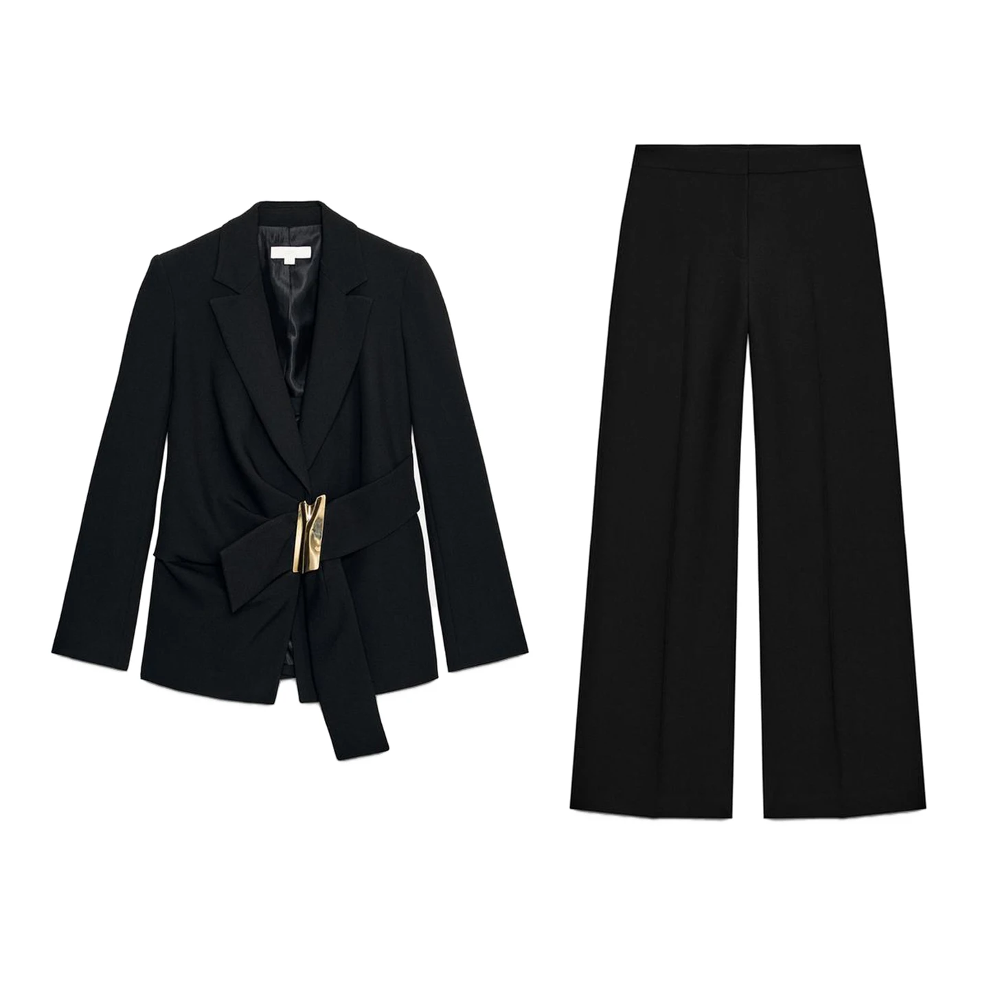 Abito lungo con spalline e risvolto con risvolto Sve Jaet con decorazione di bottoni Pantaloni a gamba dritta a vita alta Set Faion da donna