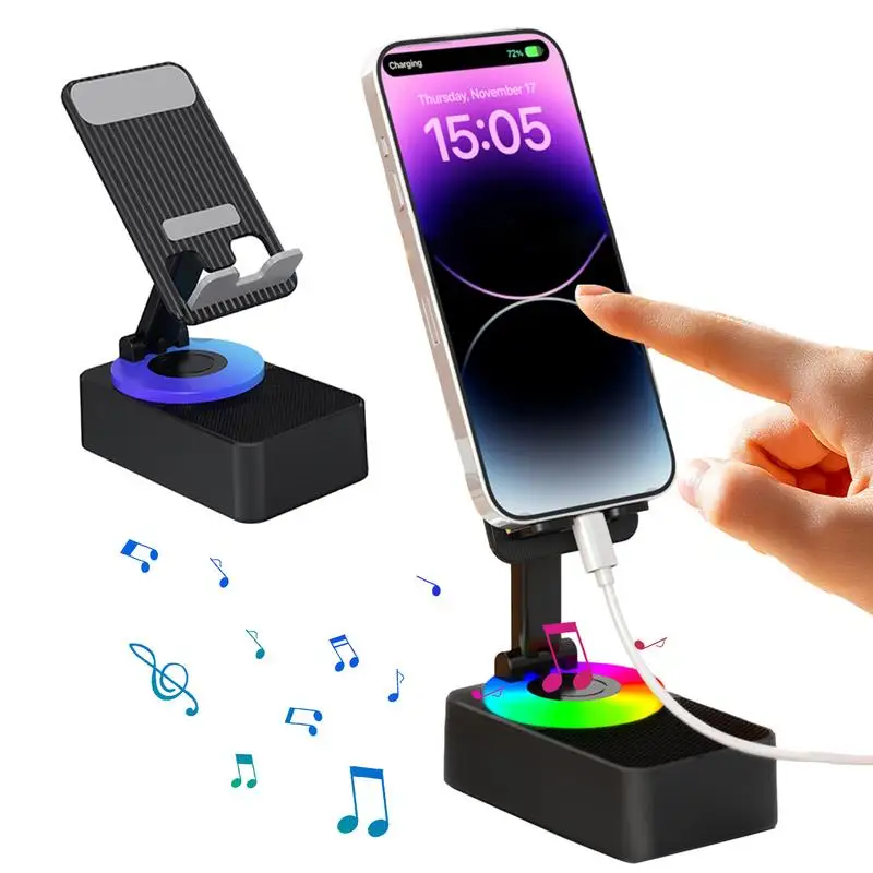 Cell Phone Stand With Wireless Bluetooths Speaker 4 In 1 Collapsible Phone Stand Wireless Speaker With 9D Panoramic Sound Effect