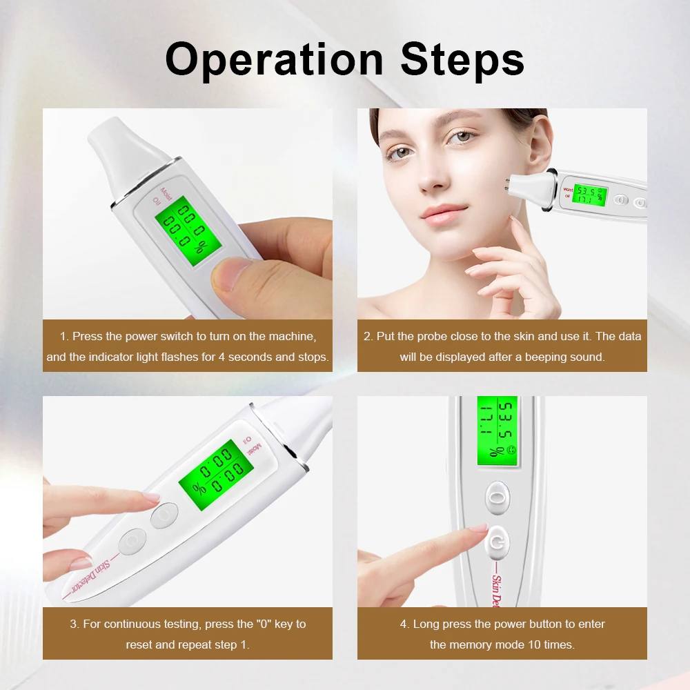 Face Skin Tester Portable Skin Analyzer Digital Aesthetic Moisture Tester Water Oil Monitor for Skin Care Skin Diagnostic Device