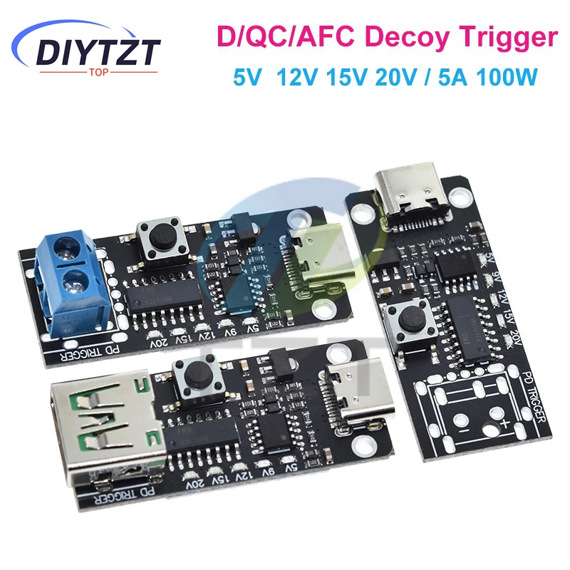 DIYTZT 100W 5A USB-C Modulo scheda trigger di ricarica rapida PD/QC Scheda esca Carica rapida USB Type-c PD 2.0 3.0 Modulo di alimentazione boost