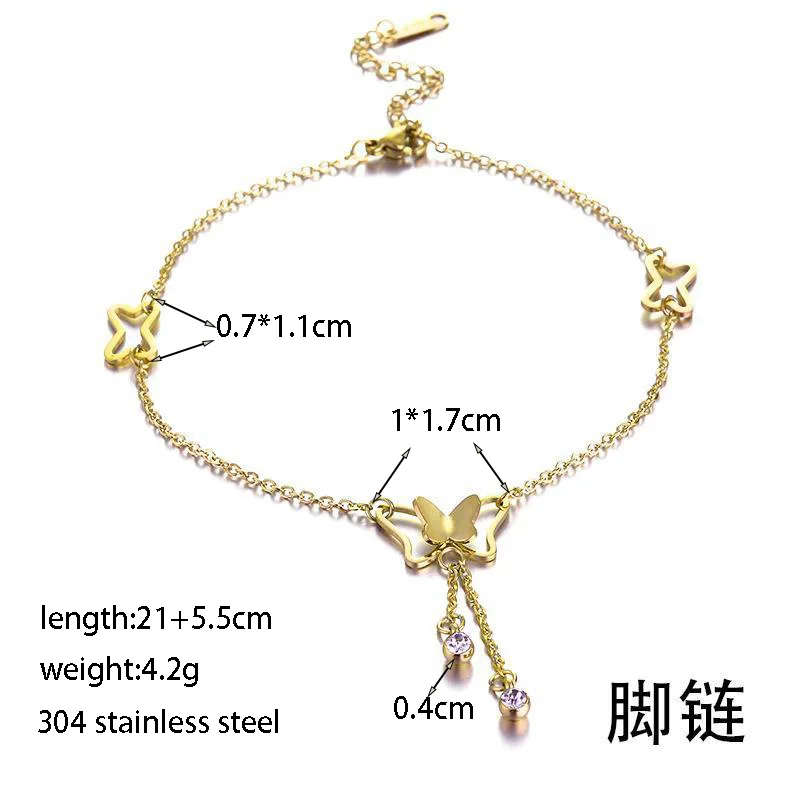 Korean Light Luxury Titanium Steel Butterfly Tassel Anklet, Sexy Niche High-End Trendy Internet-Famous Foot Jewelry for Girls