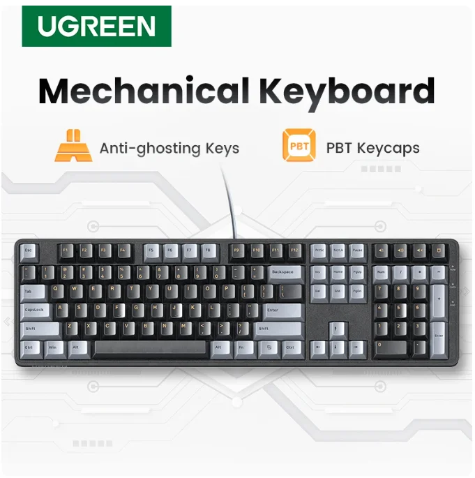 UGREEN キーボード メカニカル有線ゲーミングキーボード デスクトップラップトップ用 108 PBT キーキャップ