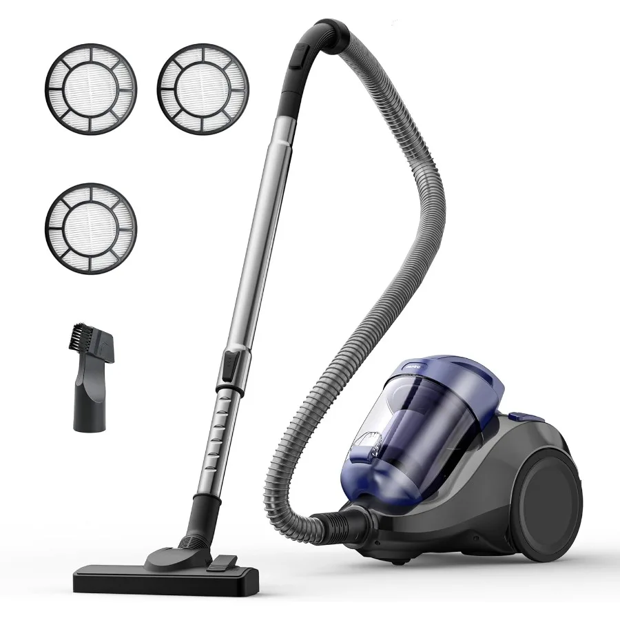 1500 W 28 kPa beutelloser Kanister-Staubsauger mit 3 antiallergenen HEPA-Filtern, 2,5 QT Staubbecher, 2-in-1-Fugendüse, geräuscharmes Design