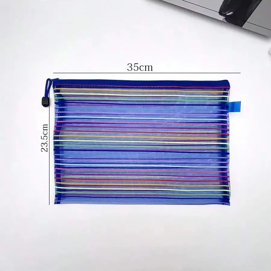 A4 File Bag with Zipper for Student, Colored Mesh, Transparent Storage Bag, Stationery, Test Paper, Ticket Organizer