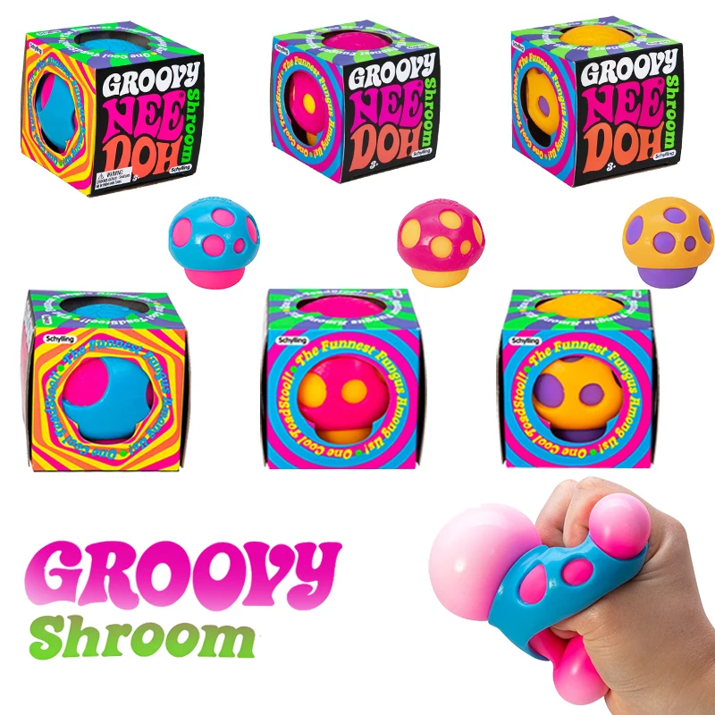 

Needoh Groovy Shroom Squishy Squeeze Toy Safety Colorful Maltose Soft Stress Ball Knead Stretch ADHD Fidget Toy for Adults Gift