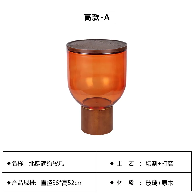 Table basse en verre trempé, table à bords colorés, table ronde, petite table d'angle