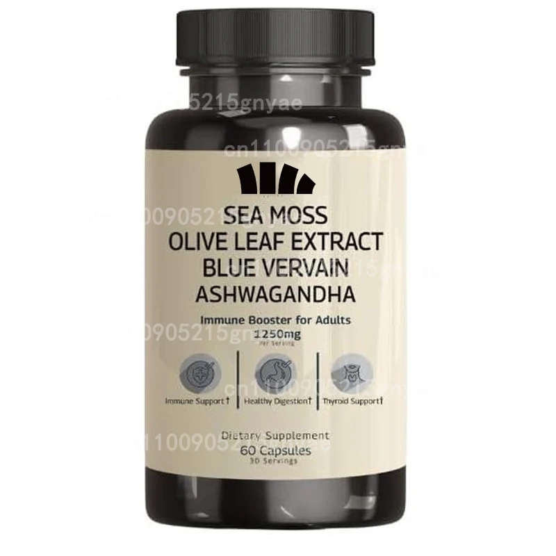 

Sea Moss Black Seed Oil South African Drunken Eggplant Bladder Burdock -10 in 16, 60 Vegetarian Capsules