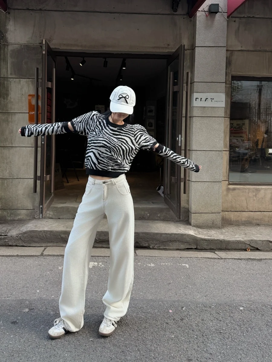 

Широкие джинсы с принтом Tristine Galaxy, женские повседневные прямые брюки с высокой талией, длинные свободные брюки белого цвета