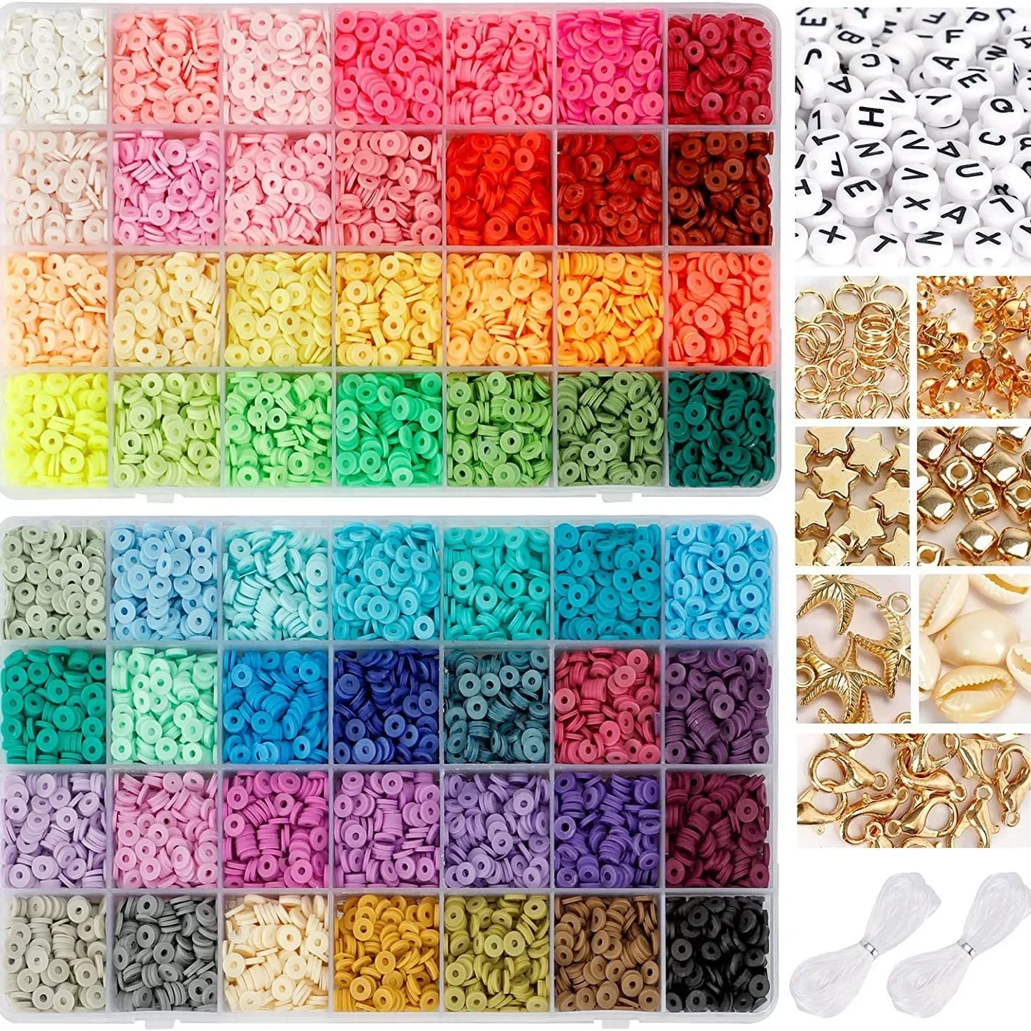 

56-cell Clay Bead Set of Soft Clay Pipe Piece Beaded Letters DIY Beads Bracelet Kit Clay Beads Kit