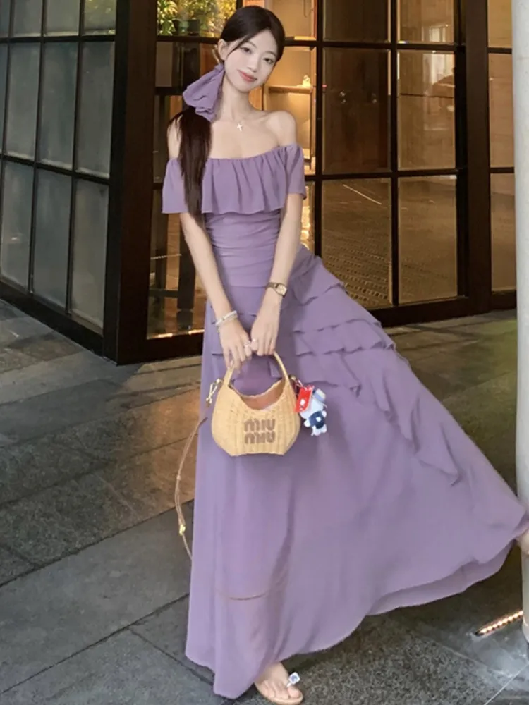 

Women Summer Elegant Ruffle Midi Party Dress Solid Chic Vintage Birthday Wedding Vestidos Female Clothes New Robe