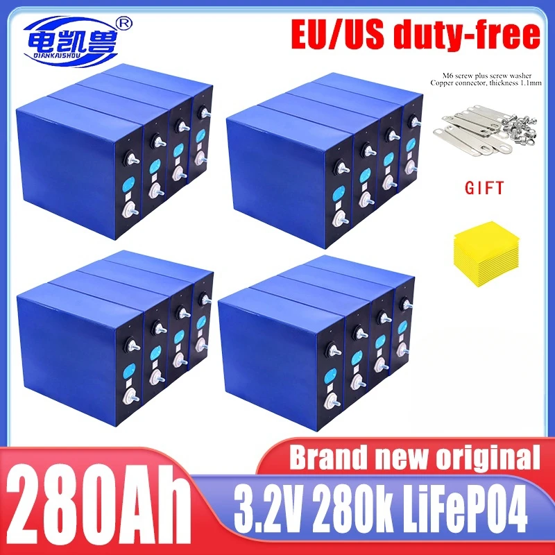 

NEW 16 pcs 3.2V 280Ah 280K new LiFePO4 GRADE A Battery Cell 6000+ Cycle Grade A For DIY 12V 24V 48V Lithium Battery Pack NO TAX