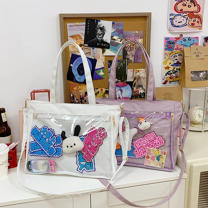 Bolsos Ita de nailon grandes y sencillos y baratos, mochila para estudiantes, bolsos de hombro tipo bandolera con ventana transparente, bolso de mano informal para mujer
