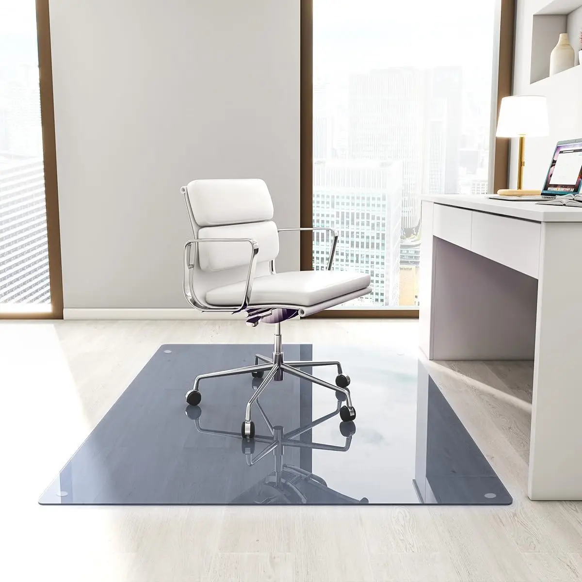 

[Tempered Glass] 46"" X 55"" Glass Chair Mat, Heavy Duty Hard Tempered Glass Mat With Round Corner And Polished Edge,