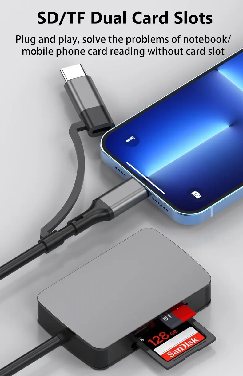 라이트닝 허브 분배기, USB C 도킹 스테이션 허브, OTG 어댑터 분배기, 아이폰 14, 13, 12 노트북용, 멀티 포트 허브, 5 인 1