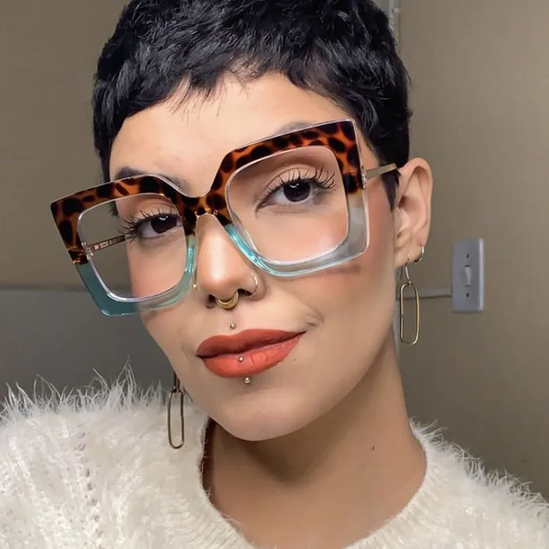 Blaues Licht, individuelle Grad, übergroße Lesebrille, Leopardenmuster, quadratischer Rahmen, klare Rezept, Damenmode, Vergrößerungsbrille – Detail 1