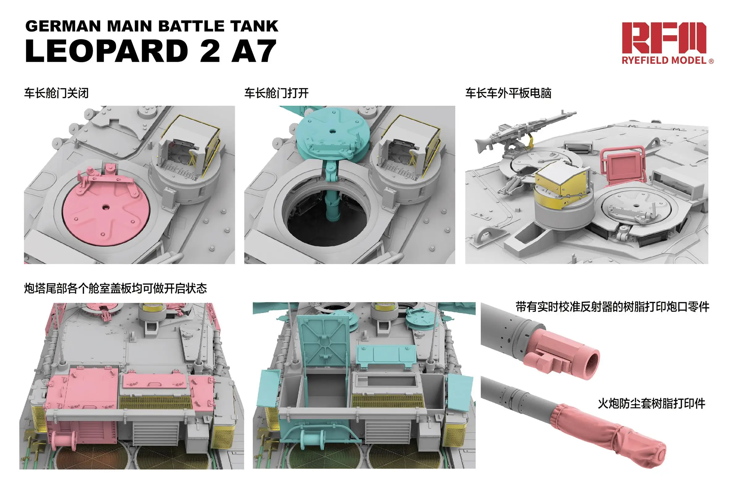 RYEFIELD 5108 1/35 LEOPARD 2A7 MAIN BATTLE TANK SHELL VERSION WITH MOVABLE TRACKS MODEL KIT