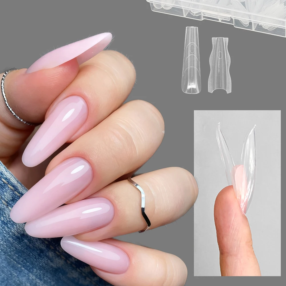 180개/박스 듀얼 네일 폼 15사이즈 혼합 연장-듀얼 폼 롱 코핀 아몬드 네일 팁 상하 매니큐어 폼 도구