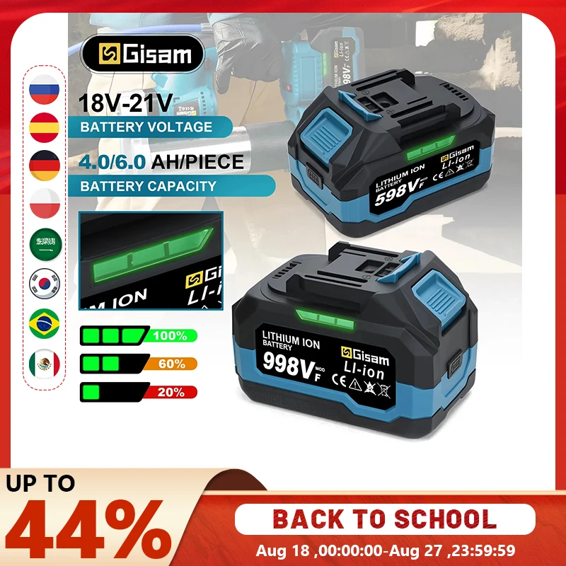 Gasy 4.0AH 6.0AH Batteria ricaricabile agli ioni di litio per Dirll senza fili/Chiave senza spazzole/Cacciavite per perni batteria Makita 18V