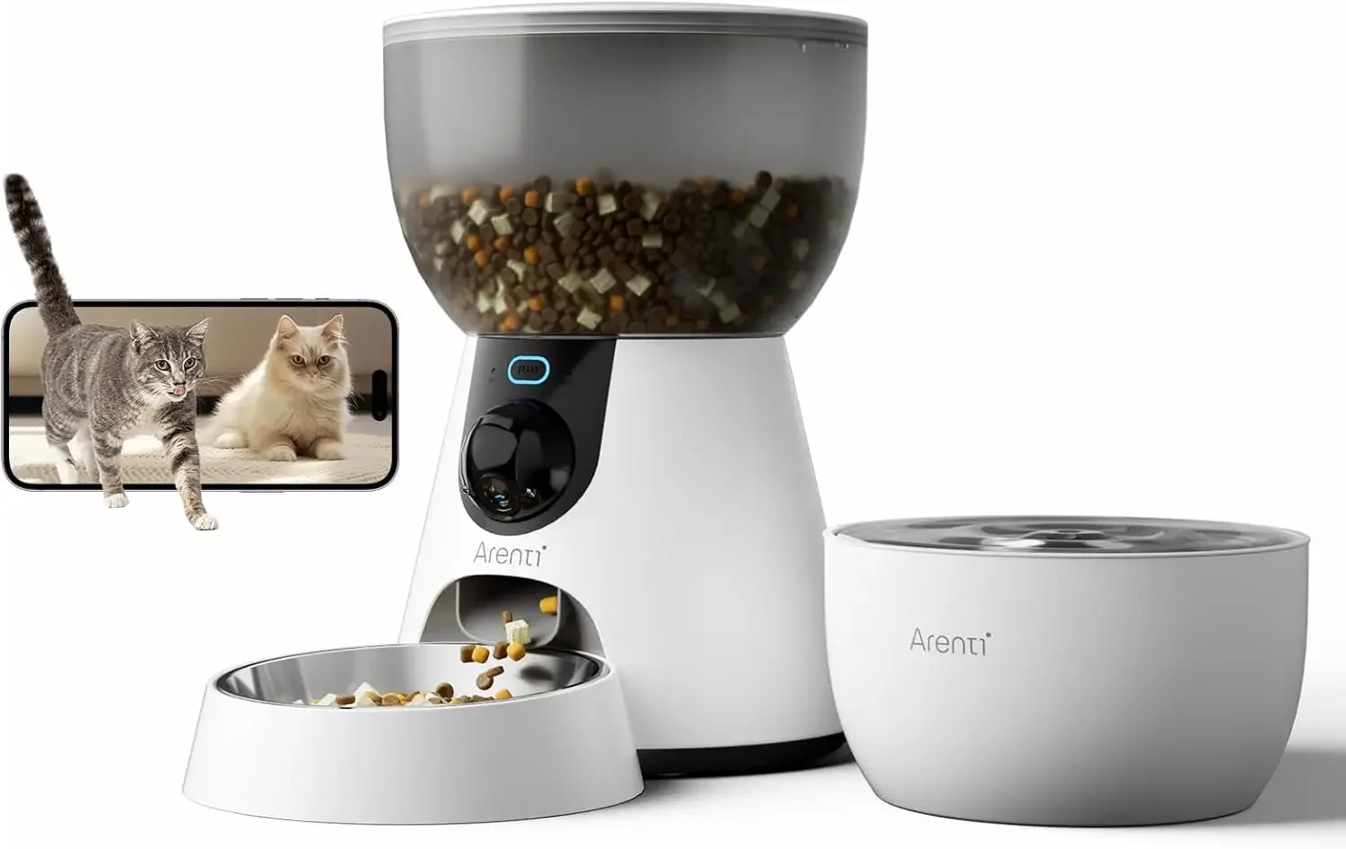 

Smart Automatic Cat Feeder and Water Fountain, 4L Pet Feeder Cat Food Dispenser with Camera, Dual Power, App Control, Live View