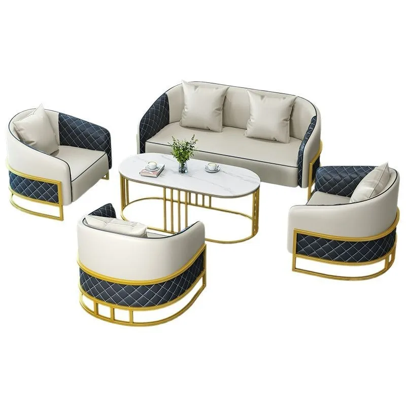 

Modern light luxury leather sofa chair, simple lobby sales office rest chair office business negotiation table and chair