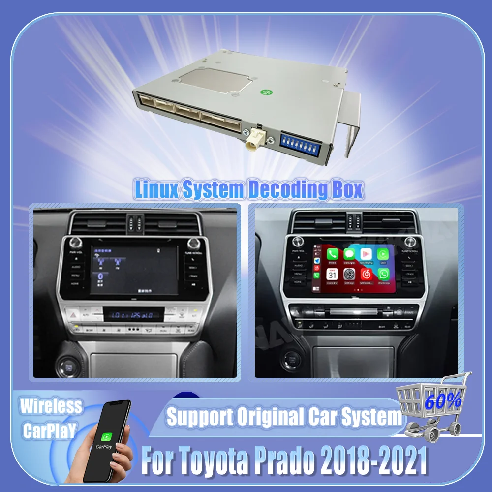 Viknav Linux Interface Decoding Box Fit For Toyota PRADO 2018-2021 Wireless CarPlay Android Auto Upgrade Decoder Box