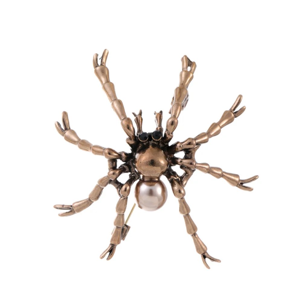 Old Spider Brooch Girl Bronze Colored Pearl Spider Pins Workplace Commuting Suit Coat Temperament Pins Decoration Accessories