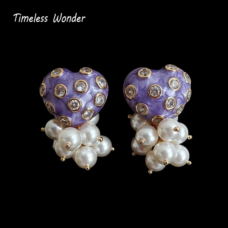 

Timeless Wonder Fancy Enamel Zircon Heart Beaded Stud Earrings Women Designer Jewelry Trendy Gift Top Classy Simple Neat 5133