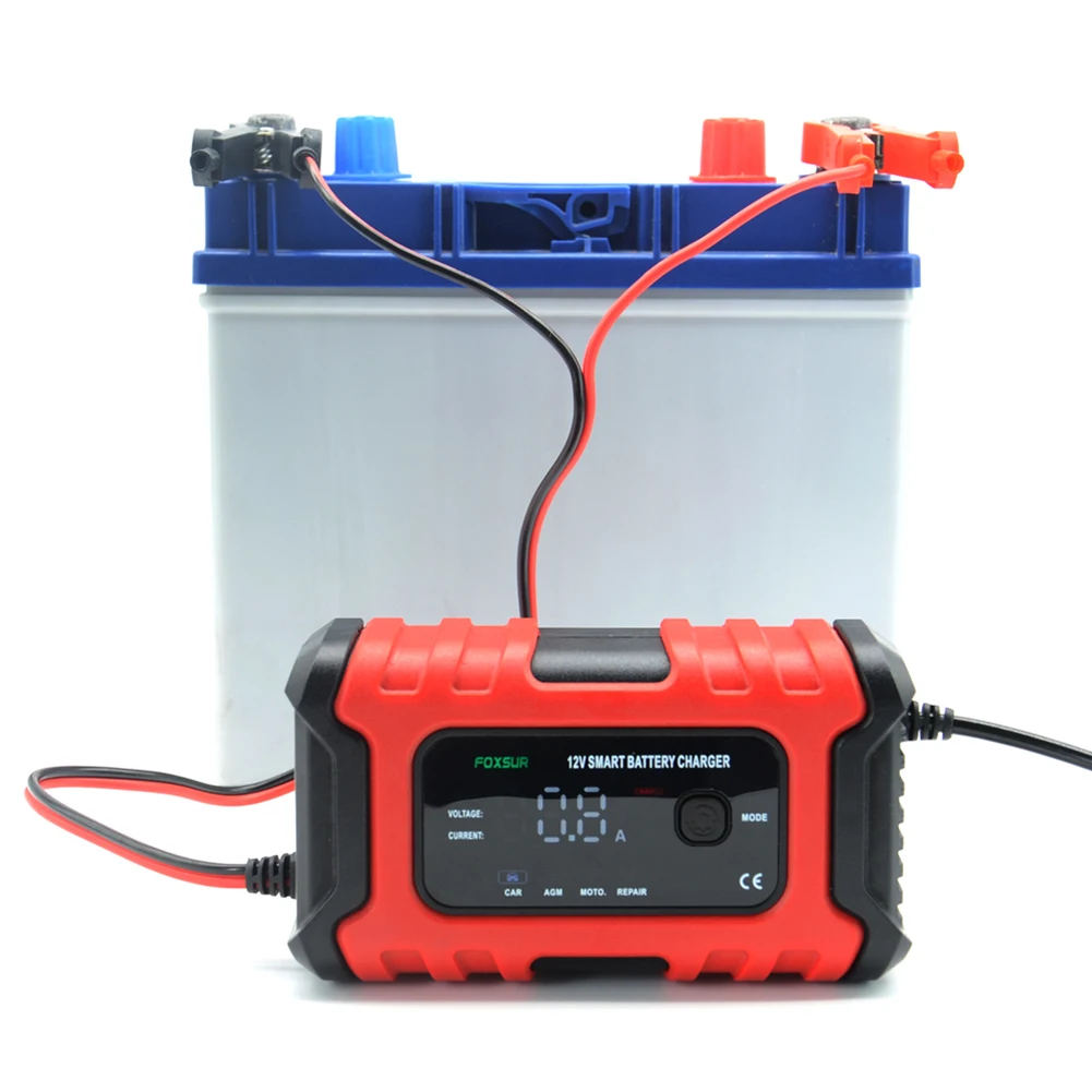 Cargador de batería de coche completamente automático, 12V, 6A, carga rápida inteligente para AGM GEL, húmedo, seco, plomo ácido, pantalla LCD Digital