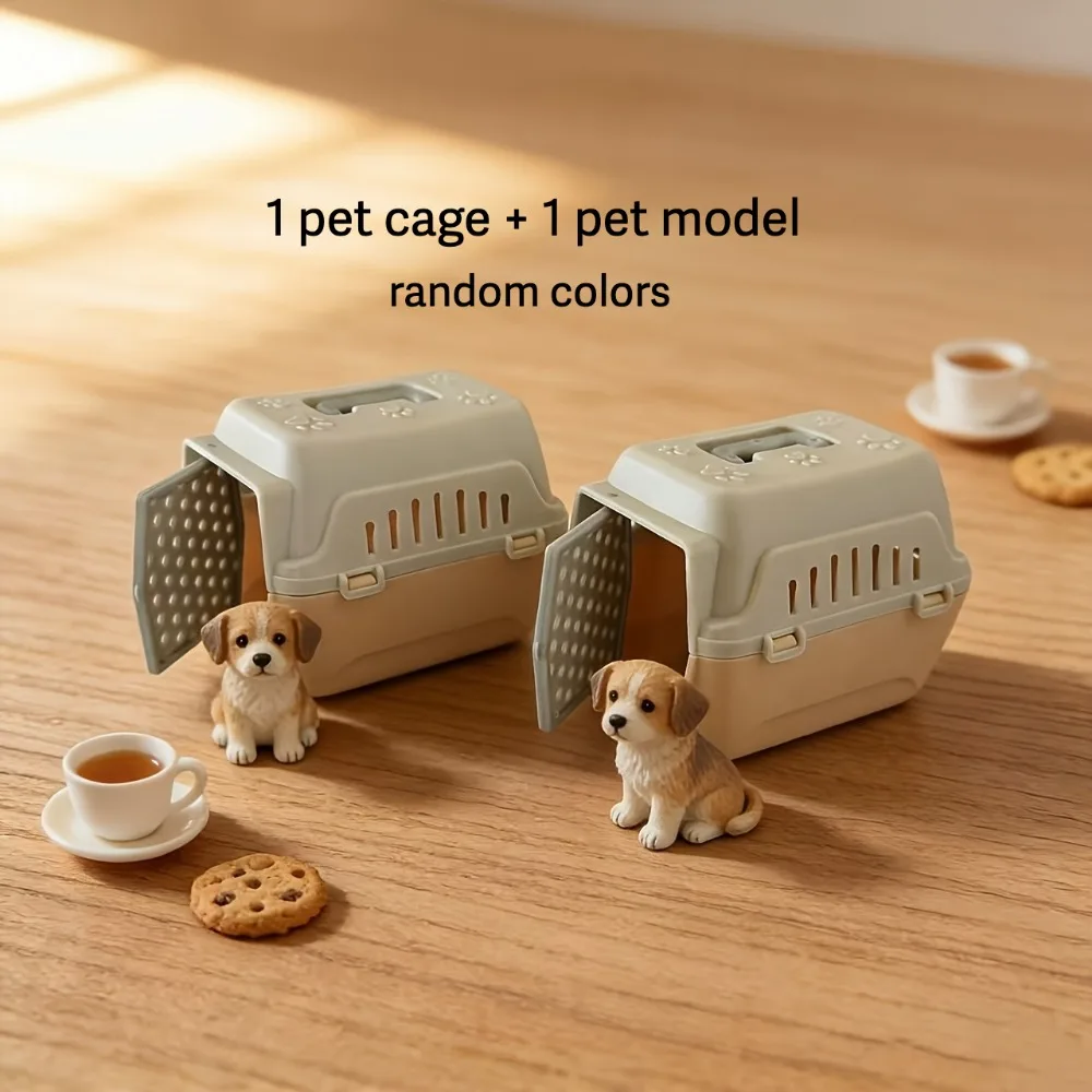 2Pcs Mini Doll House Pet Cabin Model and a Pet Model - Suitable for Miniature Accessories and Role Playing - Mini Pet Habitat with Door Design - Part of Mini Pet Collection - Designed for Small Objects Collection - Random Style