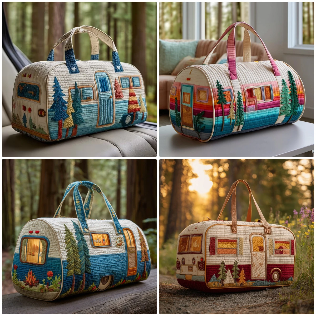 GF Men's Camping Bus Printed Quilted Duffle Bag Custom Y2K Road Trips Handbag Women's Weekender Travel Tote