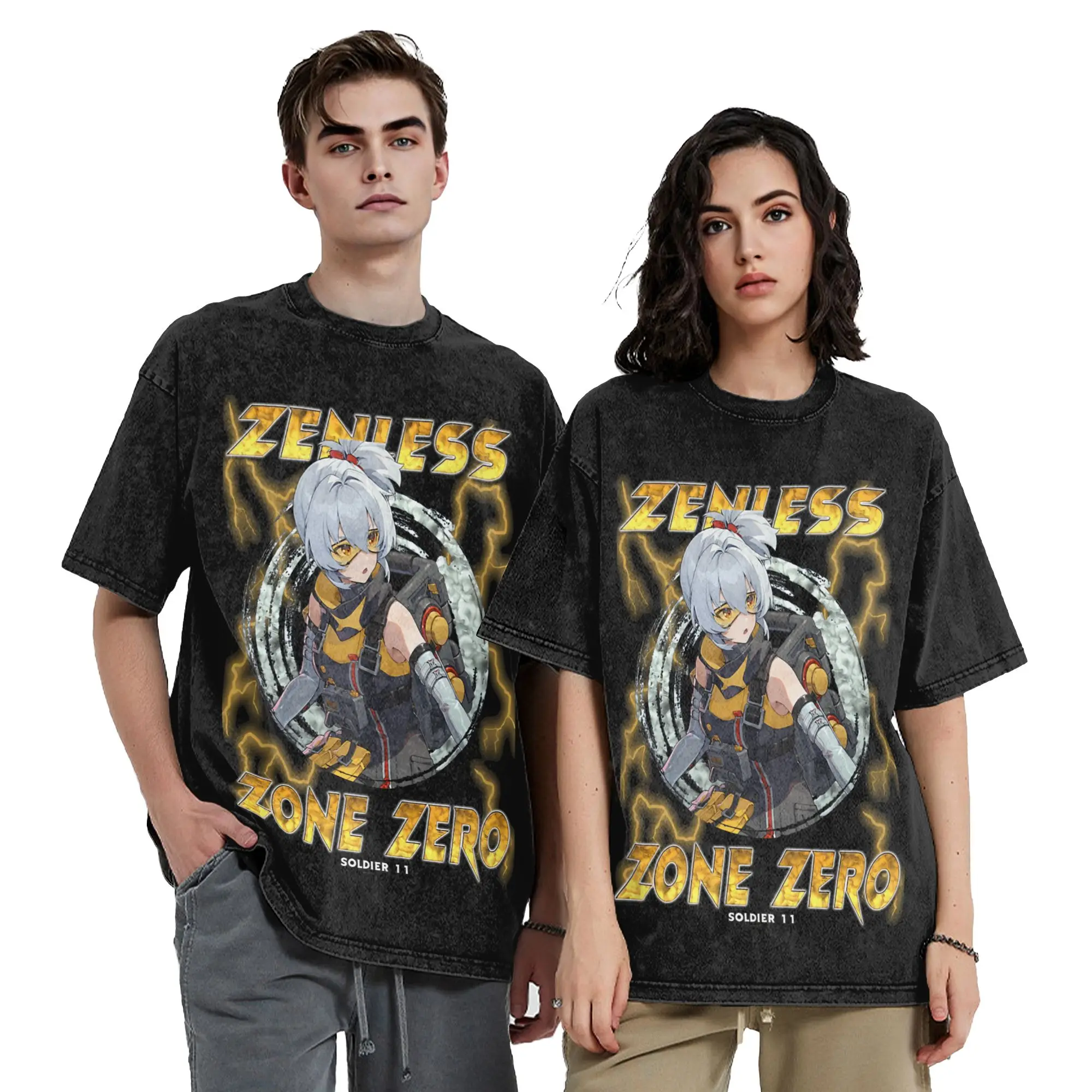 Zenless Zone Zero Soldier 11 T Shirt Hip Hop Washed Harajuku T-Shirt  Vintage for Men Women Tops Streetwear Summer Tee Shirt