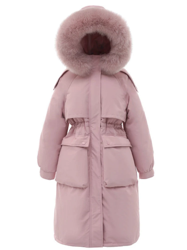 Aibeautyer New Winter Thick Warm Long Outwear Women Snow Jacket Large Natural Fur Collar Hooded Parkas 90% White Duck Down Coat